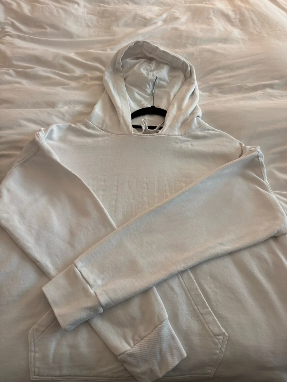 AllSaints oversized monochrome White Pullover Hoodie with Branded Neck Tag - Picture 8 of 12